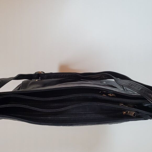 Vintage SAS Women Bag Black Leather 14" X 9" Adjustable Shoulder Crossbody Strap - Picture 4 of 14